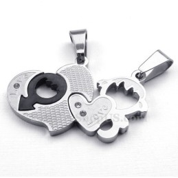 Titanium Couples Two Hearts Pendant Necklace (Free Chain)(One Pair)