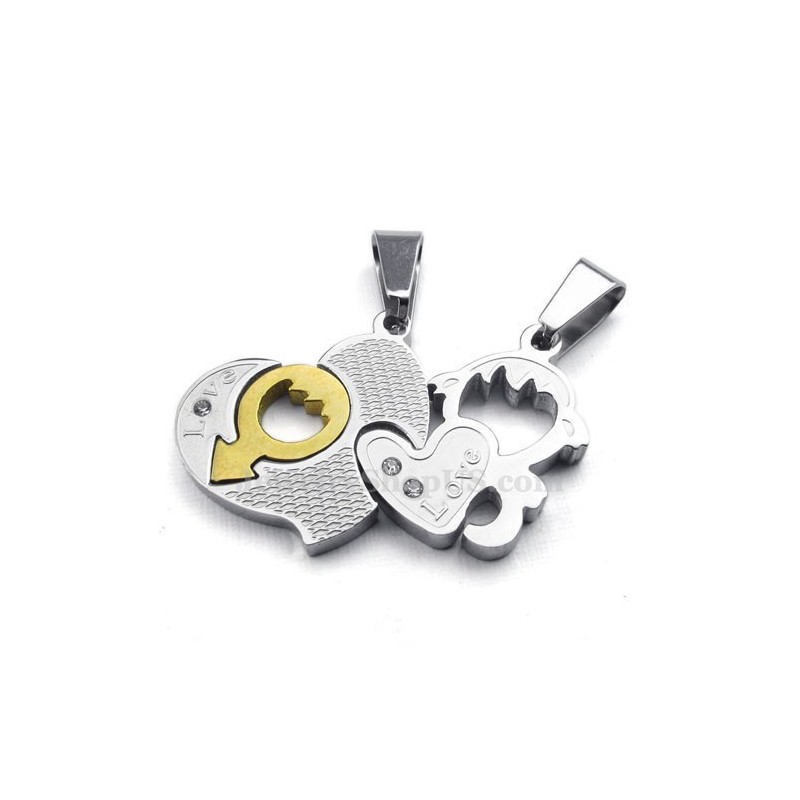Titanium Couples Two Hearts Pendant Necklace (Free Chain)(One Pair)