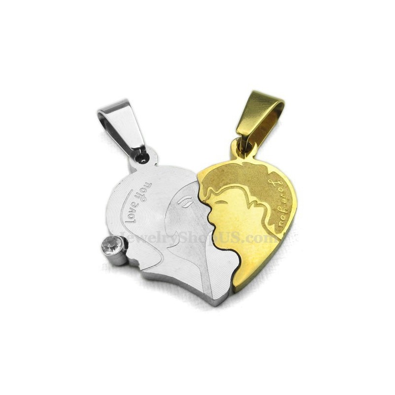 Titanium Couples Split Hearts Pendant Necklace (Free Chain)(One Pair) Titanium Couples Split Hearts Pendant Necklace (Free Chain)(One Pair)