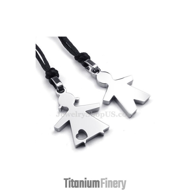 His & Hers Silver Titanium Pendant Necklace (Free Chain)(One Pair) His & Hers Silver Titanium Pendant Necklace (Free Chain)(One Pair)
