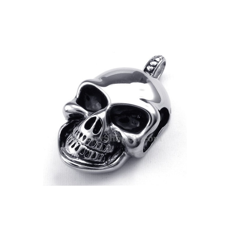 Silver Titanium Skull Pendant Necklace (Free Chain)