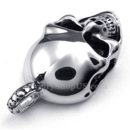 Silver Titanium Skull Pendant Necklace (Free Chain)