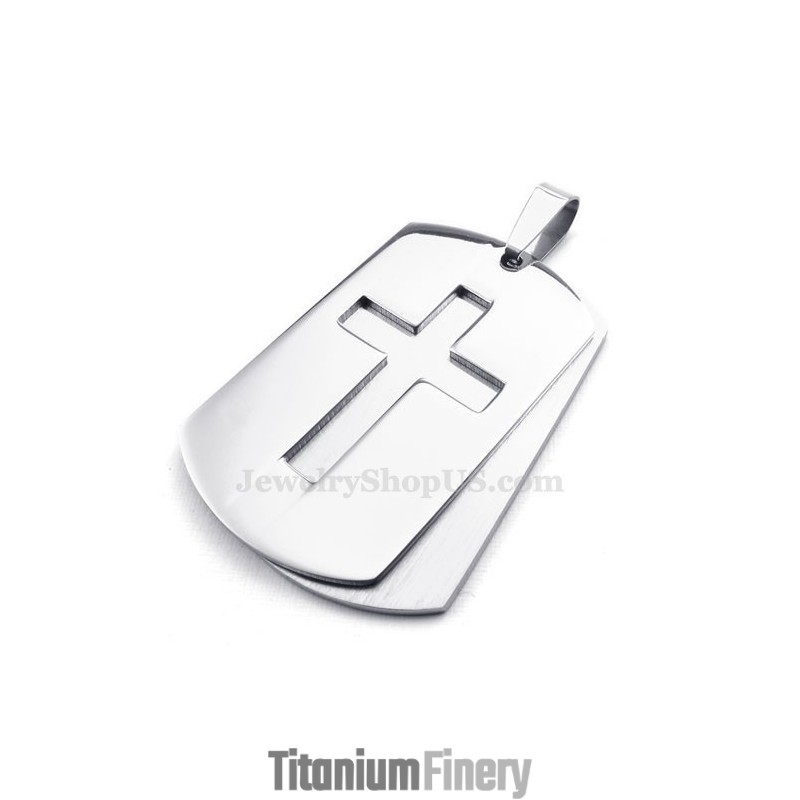 Silver Cards Titanium Cross Pendant Necklace (Free Chain) Silver Cards Titanium Cross Pendant Necklace (Free Chain)