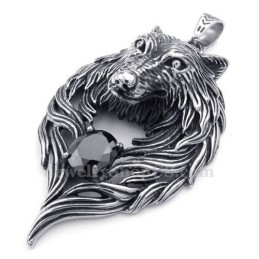 Black Zircon Titanium Wolf Pendant Necklace (Free Chain)
