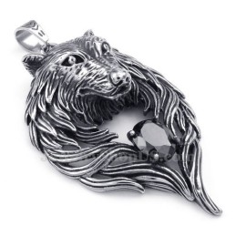 Black Zircon Titanium Wolf Pendant Necklace (Free Chain)