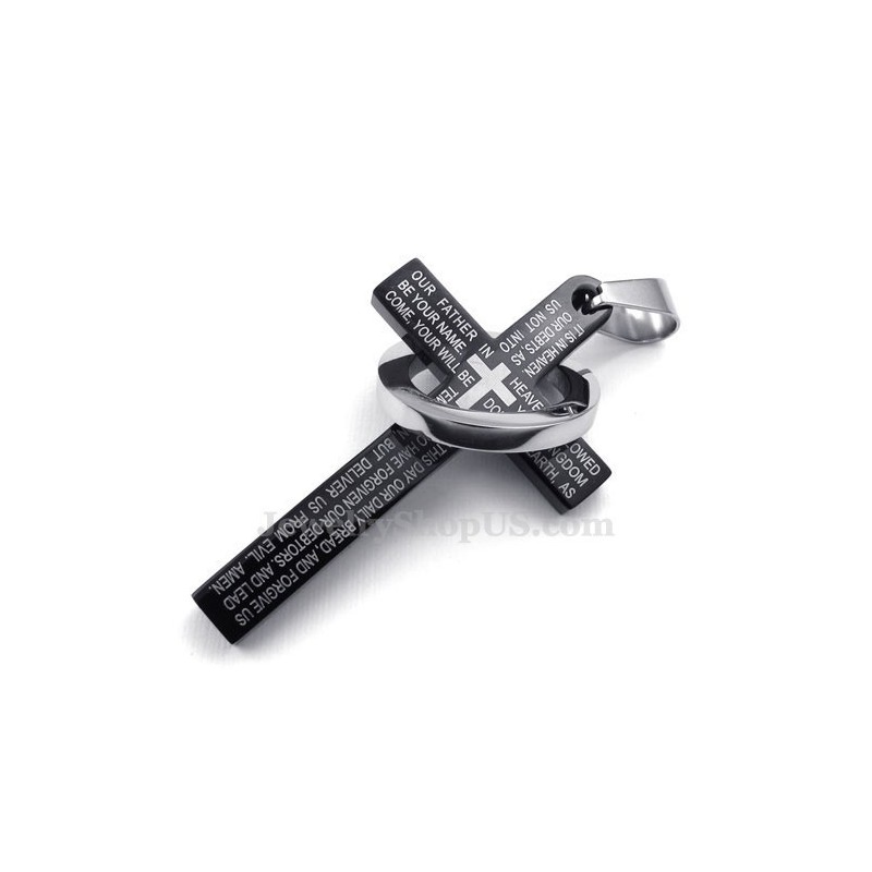 Scripture Titanium Black Cross Pendant Necklace (Free Chain) Scripture Titanium Black Cross Pendant Necklace (Free Chain)