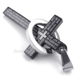 Scripture Titanium Black Cross Pendant Necklace (Free Chain)