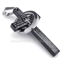 Scripture Titanium Black Cross Pendant Necklace (Free Chain)