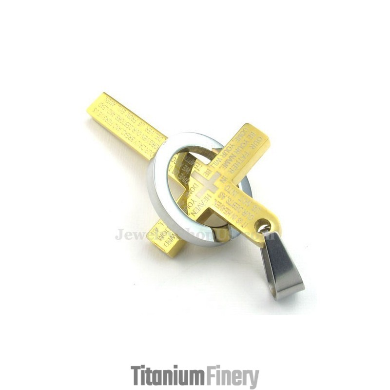 Scripture Titanium Gold Cross Pendant Necklace (Free Chain)