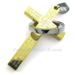 Scripture Titanium Gold Cross Pendant Necklace (Free Chain)