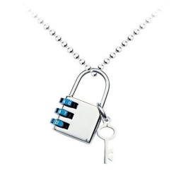 Fashion Mens Coded Lock And Key Titanium Pendant - Free Chain