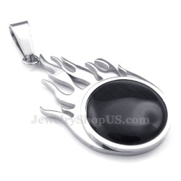 Titanium Silver Fireball Pendant Necklace (Free Chain)
