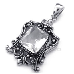 White Zircon Titanium Pendant Necklace (Free Chain)