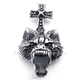 Titanium Wolf'S Head Pendant Necklace (Free Chain)