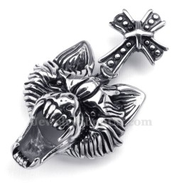 Titanium Wolf'S Head Pendant Necklace (Free Chain)