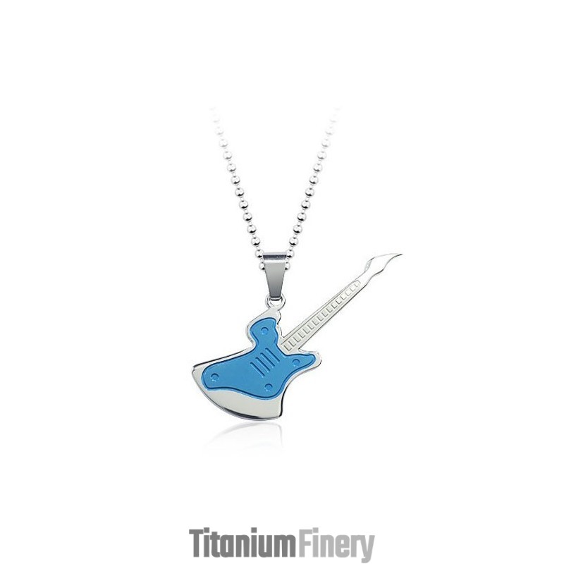 Fashion Blue Guitar Titanium Pendant - Free Chain Fashion Blue Guitar Titanium Pendant - Free Chain