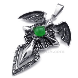 Green Beads Titanium Pterosaur Pendant Necklace (Free Chain)