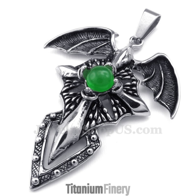 Green Beads Titanium Pterosaur Pendant Necklace (Free Chain) Green Beads Titanium Pterosaur Pendant Necklace (Free Chain)
