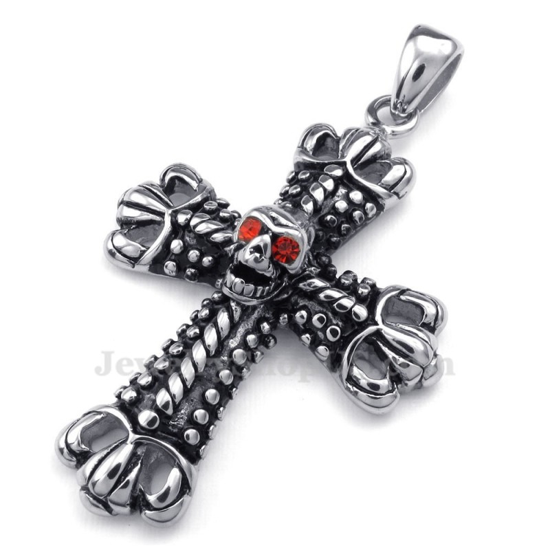 Titanium Cross Pendant Necklace Adorned With Skull (Free Chain) Titanium Cross Pendant Necklace Adorned With Skull (Free Chain)