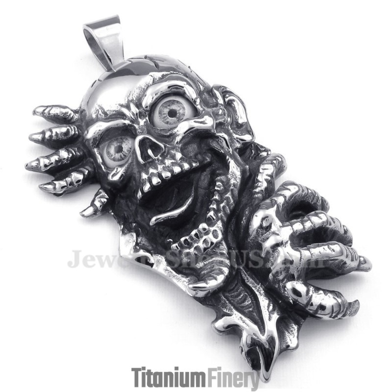 Black Eyes Titanium Skull Pendant Necklace (Free Chain) Black Eyes Titanium Skull Pendant Necklace (Free Chain)