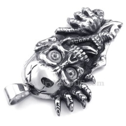 Black Eyes Titanium Skull Pendant Necklace (Free Chain)