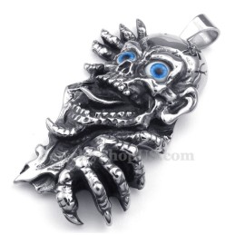 Titanium Blue Eyes Skull Pendant Necklace (Free Chain)