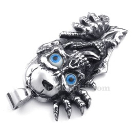Titanium Blue Eyes Skull Pendant Necklace (Free Chain)