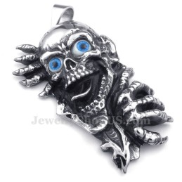 Titanium Blue Eyes Skull Pendant Necklace (Free Chain)