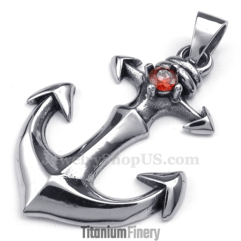 Red Zircon Titanium Anchors Pendant Necklace (Free Chain) Red Zircon Titanium Anchors Pendant Necklace (Free Chain)