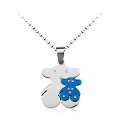Sweetheart Blue And Silver Tous Titanium Pendant - Free Chain