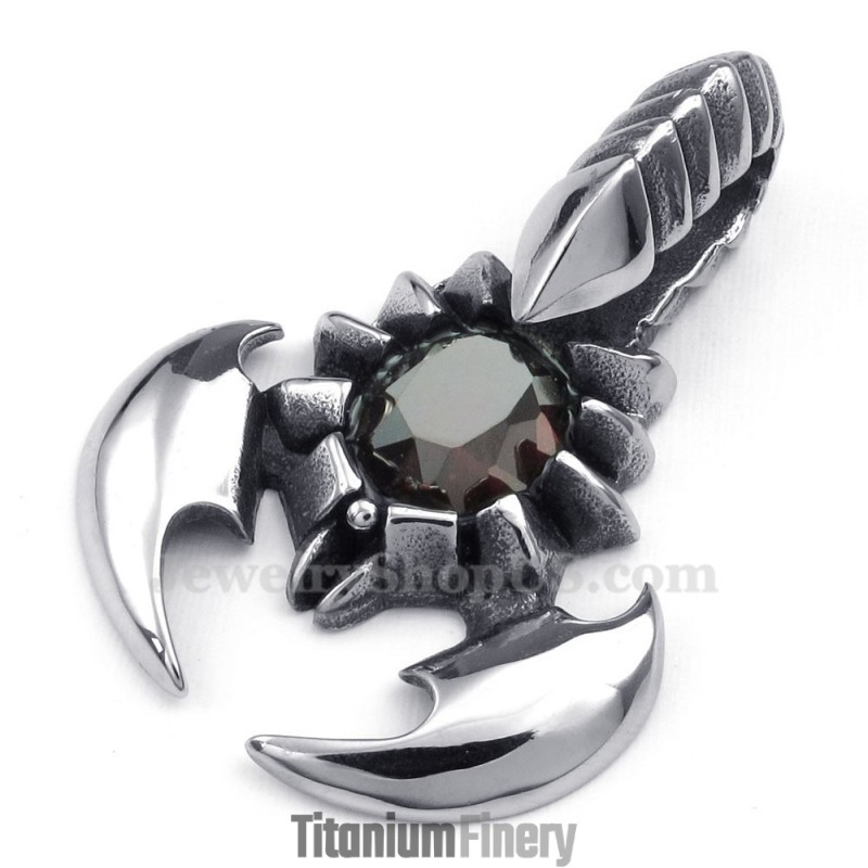 Red Zircon Titanium Scorpion Pendant Necklace (Free Chain)