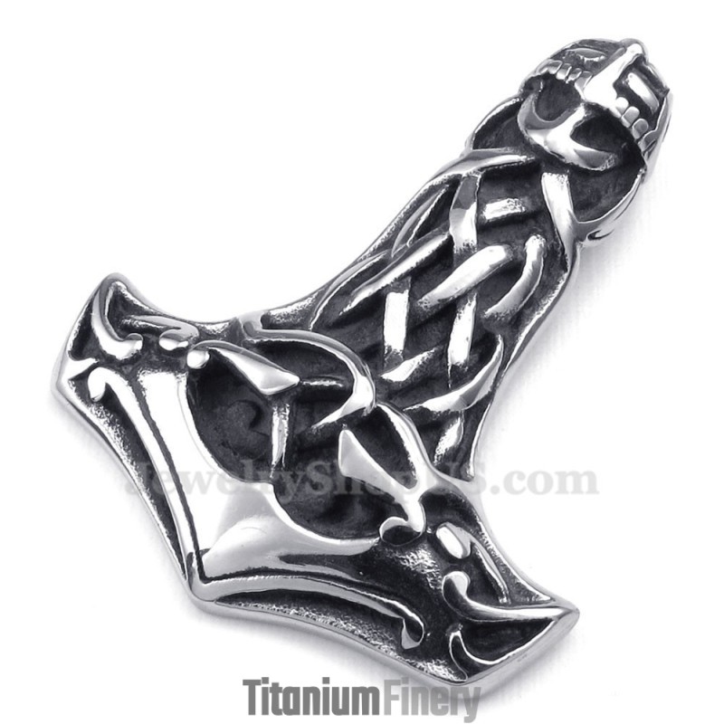 Skull Titanium Thor'S Hammer Pendant Necklace (Free Chain)