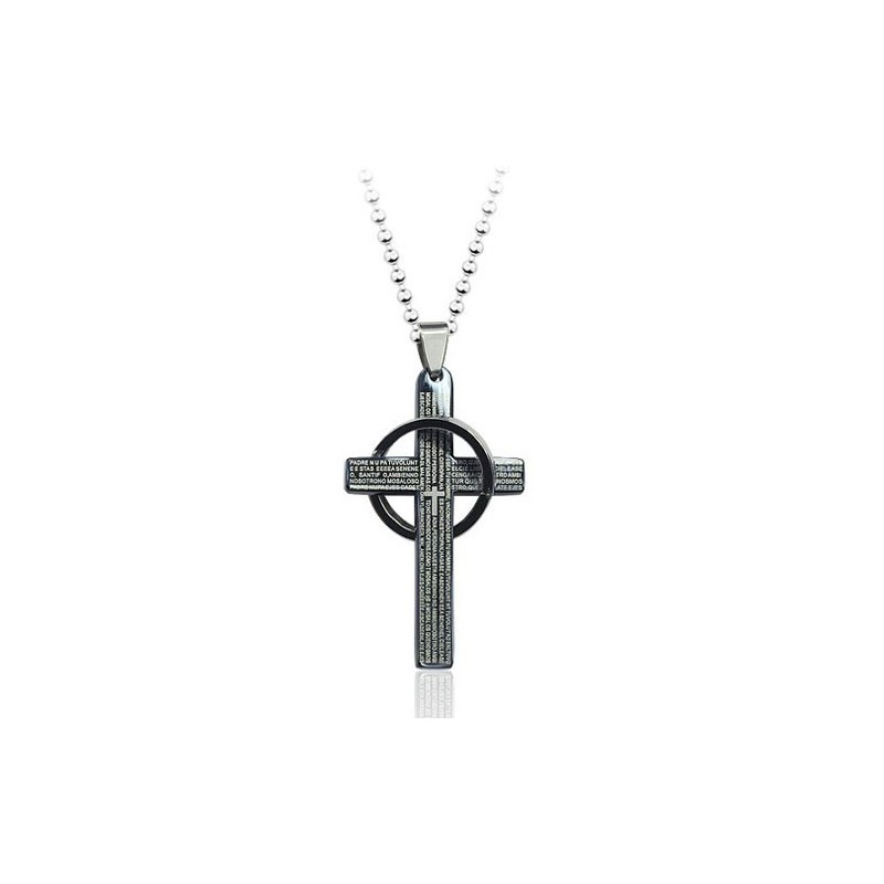 Mens Bible Cross Black Titanium Pendant - Free Chain Mens Bible Cross Black Titanium Pendant - Free Chain