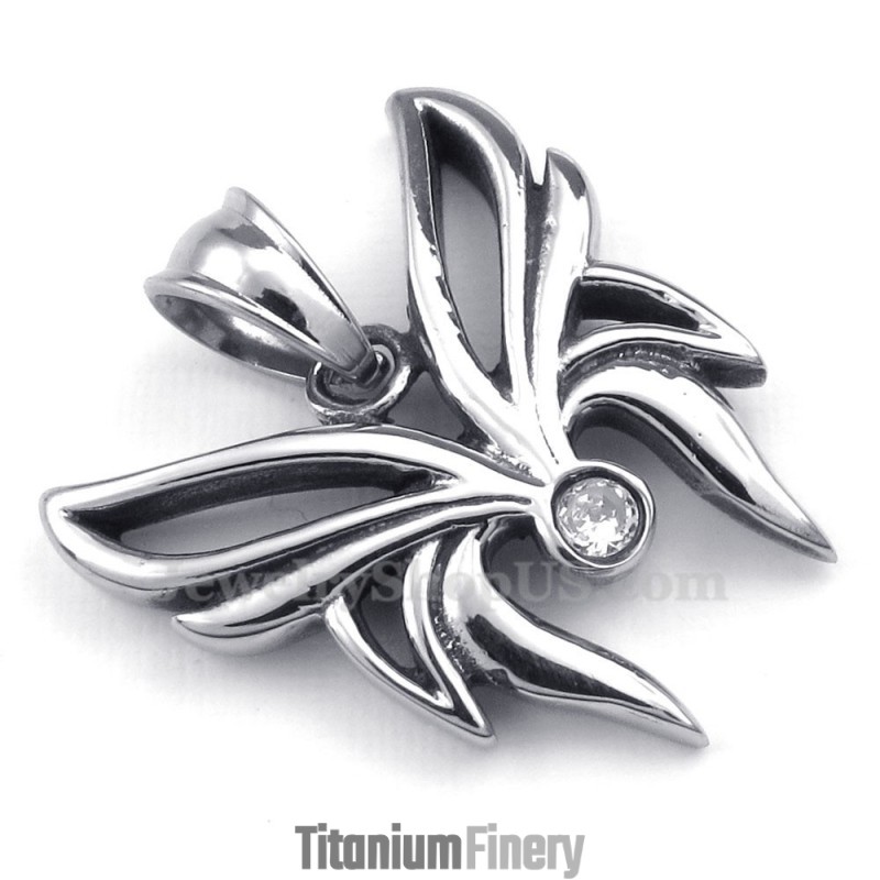 White Zircon Titanium Butterfly Pendant Necklace (Free Chain)