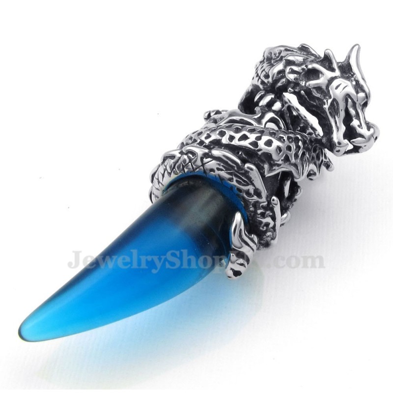 Blue Titanium Dragon Tooth Pendant Necklace (Free Chain)
