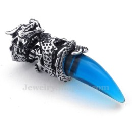Blue Titanium Dragon Tooth Pendant Necklace (Free Chain)