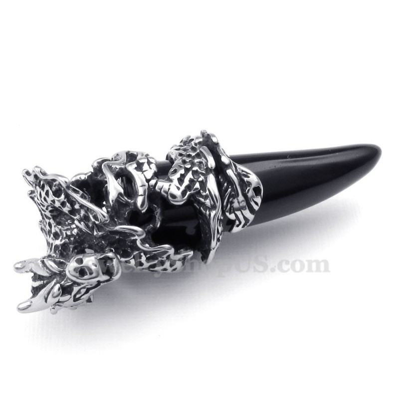 Black Titanium Dragon Tooth Pendant Necklace (Free Chain)