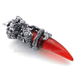 Red Titanium Dragon Tooth Pendant Necklace (Free Chain)