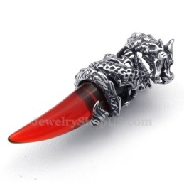 Red Titanium Dragon Tooth Pendant Necklace (Free Chain)