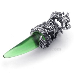 Green Titanium Dragon Tooth Pendant Necklace (Free Chain)