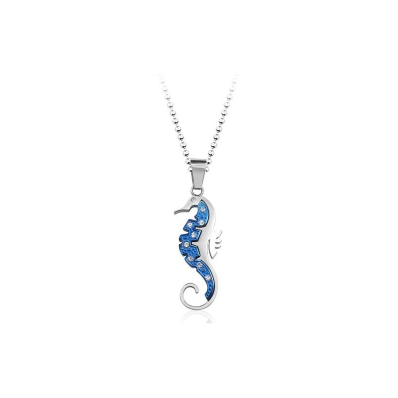 New Style Blue Hippocampus Kaup Titanium Pendant With Diamonds - Free Chain New Style Blue Hippocampus Kaup Titanium Pendant With Diamonds - Free Chain