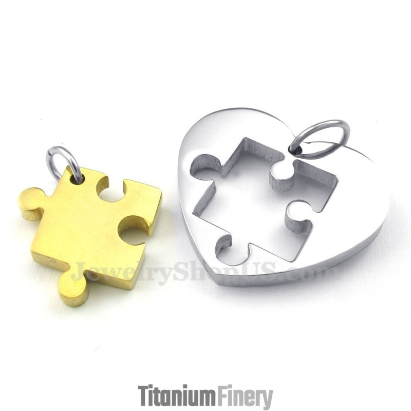 Gold Couples Titanium Hearts Pendant Necklace (Free Chain)(One Pair) Gold Couples Titanium Hearts Pendant Necklace (Free Chain)(One Pair)