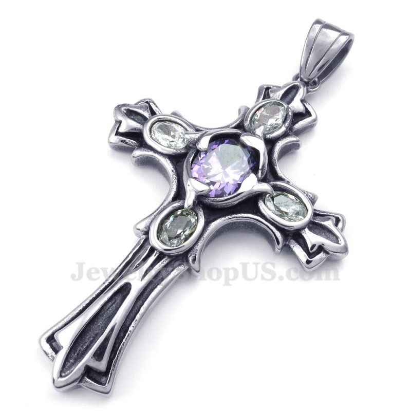 Purple Zircon Titanium Cross Pendant Necklace (Free Chain) Purple Zircon Titanium Cross Pendant Necklace (Free Chain)
