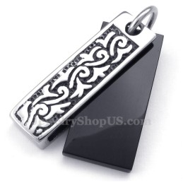 Titanium Black Stone Pendant Necklace (Free Chain)