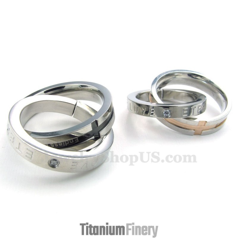 Titanium Couples Interlocking Rings Pendant Necklace Love Gift (Free Chain)(One Pair)