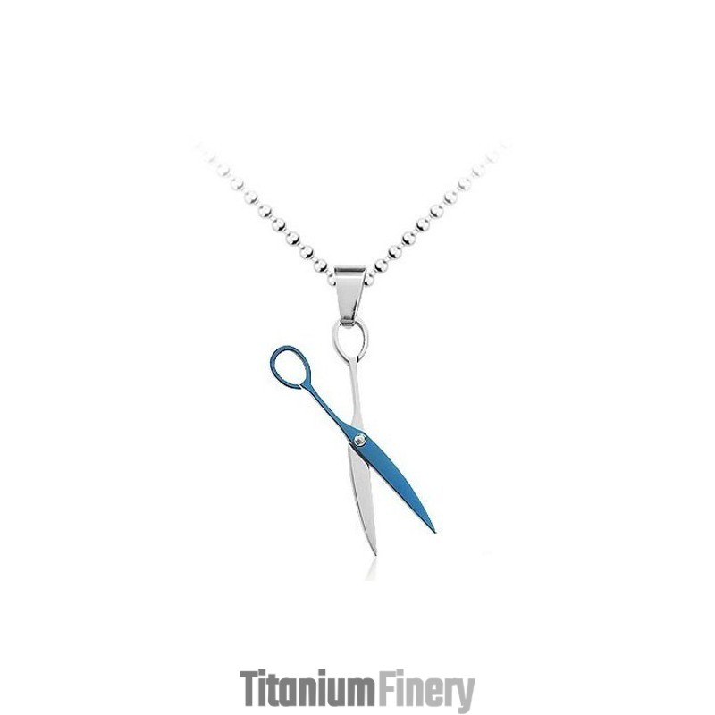 Blue Scissor Fashion Titanium Pendant - Free Chain