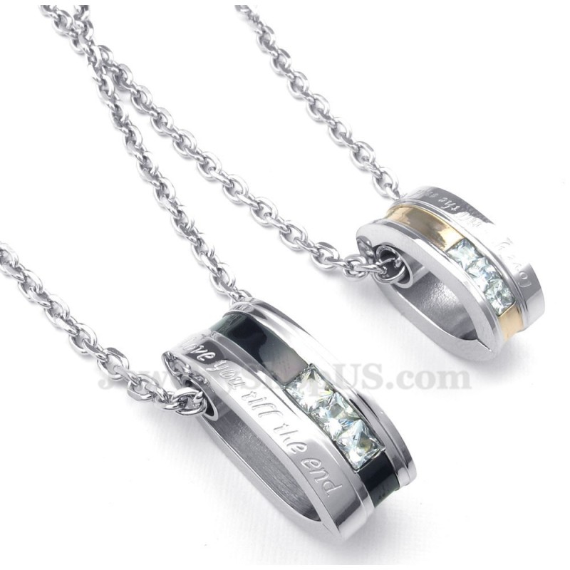White Zircon Titanium Circles Couples Pendant Necklace (Free Chain)(One Pair) White Zircon Titanium Circles Couples Pendant Necklace (Free Chain)(One Pair)