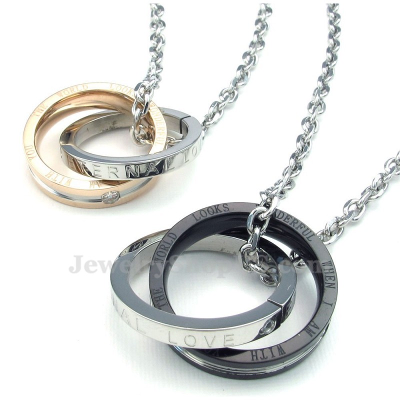 Titanium Interlocking Circles Couples Pendant Necklace (Free Chain)(One Pair) Titanium Interlocking Circles Couples Pendant Necklace (Free Chain)(One Pair)