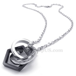 Titanium Couples Interlocking Circles Hearts Pendant Necklace (Free Chain)(One Pair)