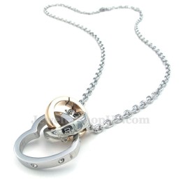 Titanium Couples Interlocking Circles Hearts Pendant Necklace (Free Chain)(One Pair)